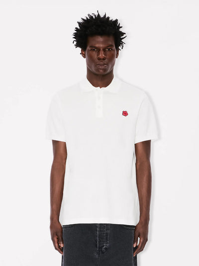 Gots Boke Flower Embroidered Slim Polo Off White