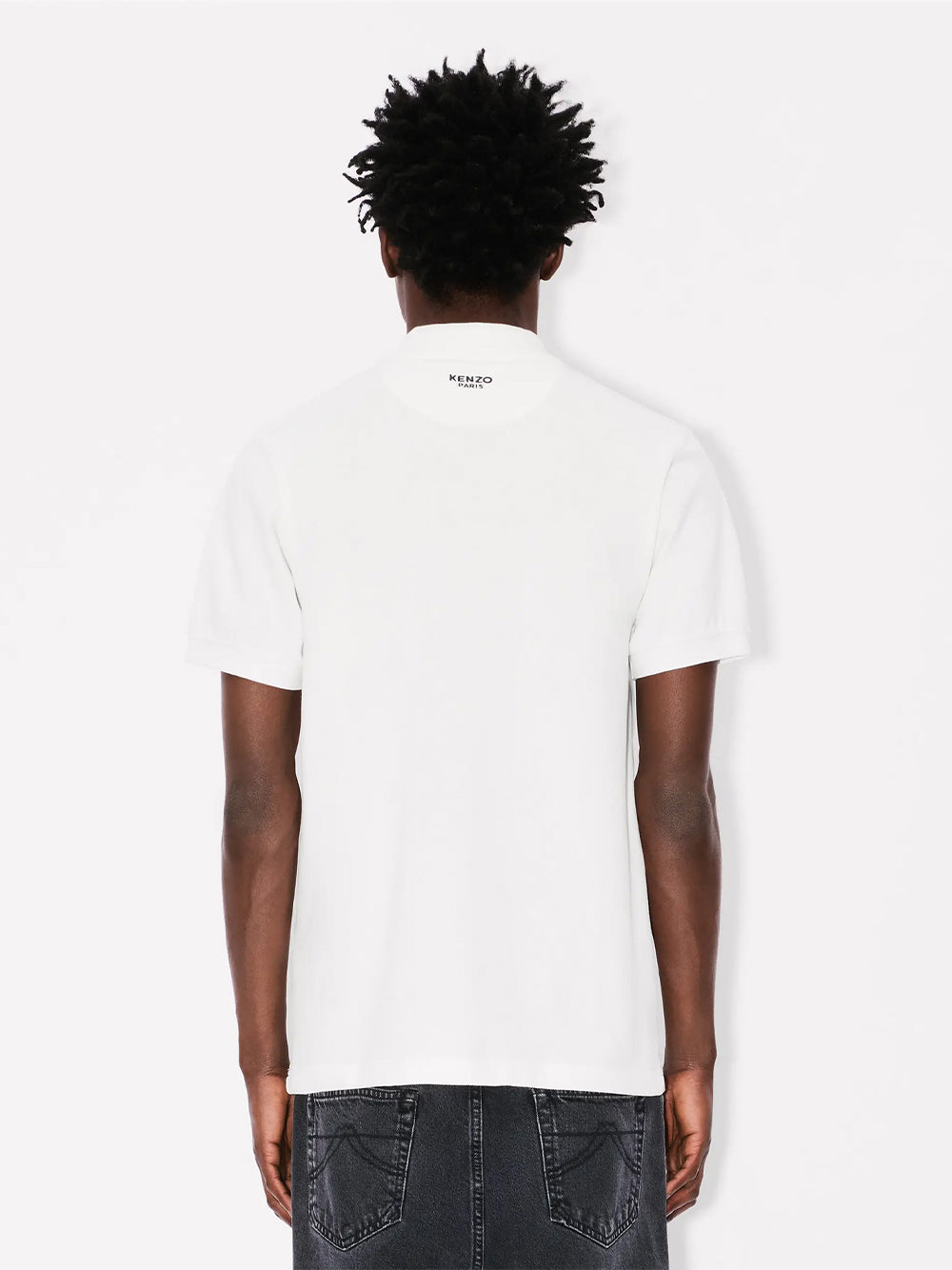 Gots Boke Flower Embroidered Slim Polo Off White