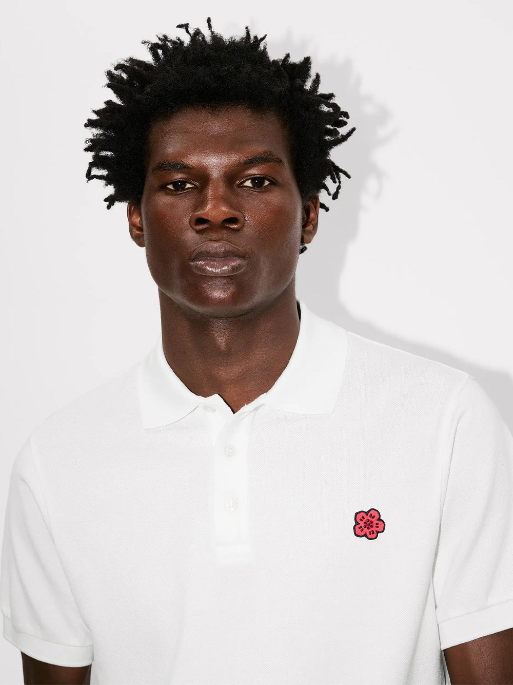 Gots Boke Flower Embroidered Slim Polo Off White