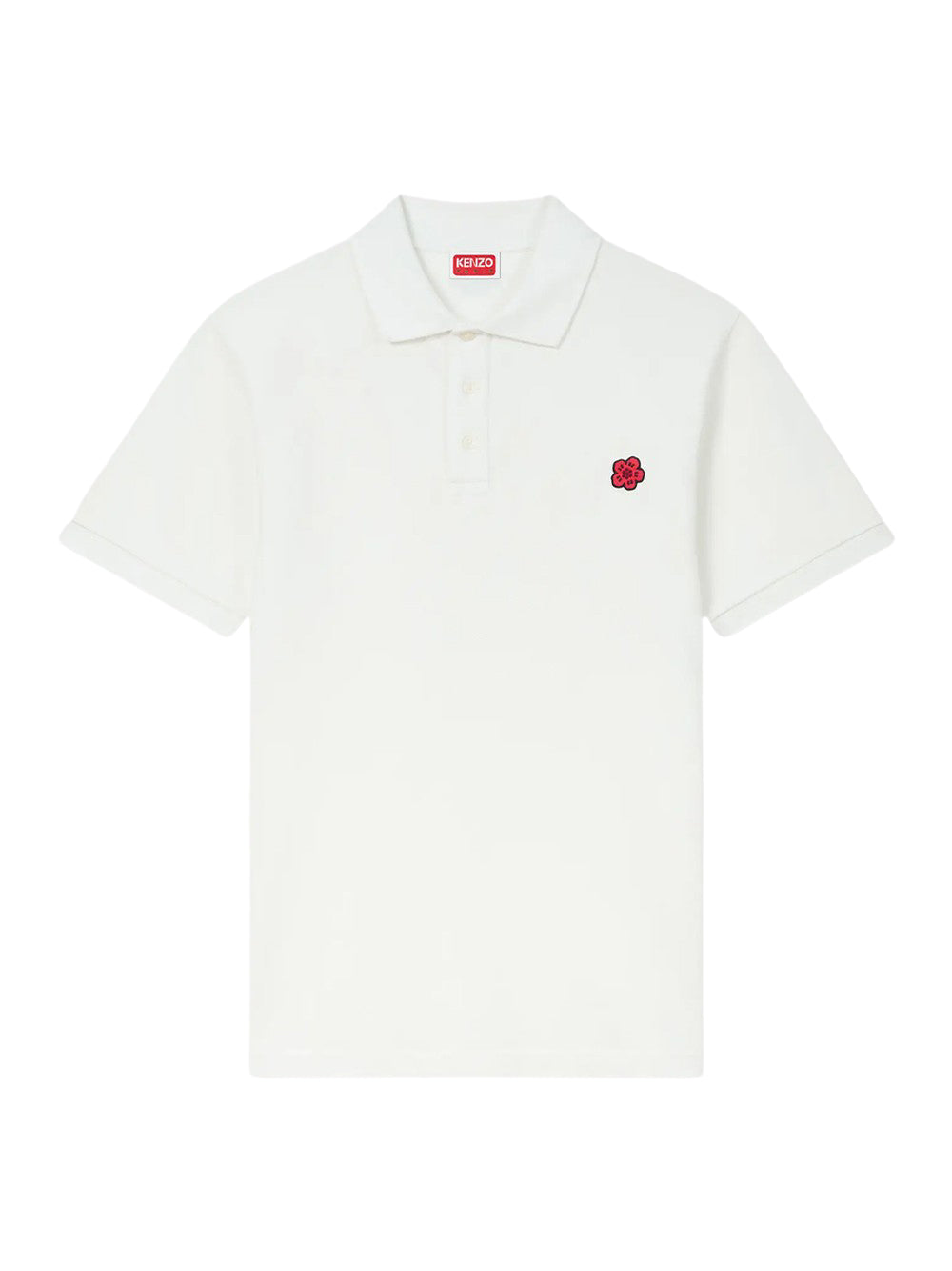 Gots Boke Flower Embroidered Slim Polo Off White