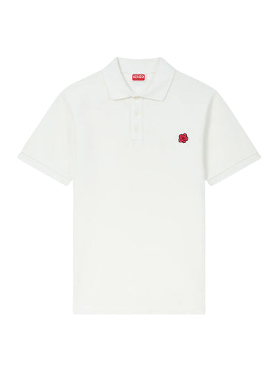Gots Boke Flower Embroidered Slim Polo Off White