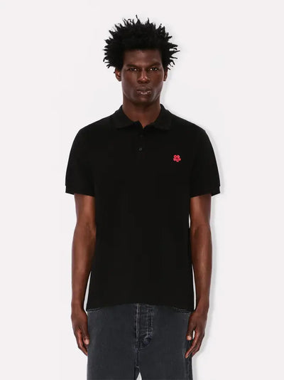 Gots Boke Flower Embroidered Slim Polo  Black