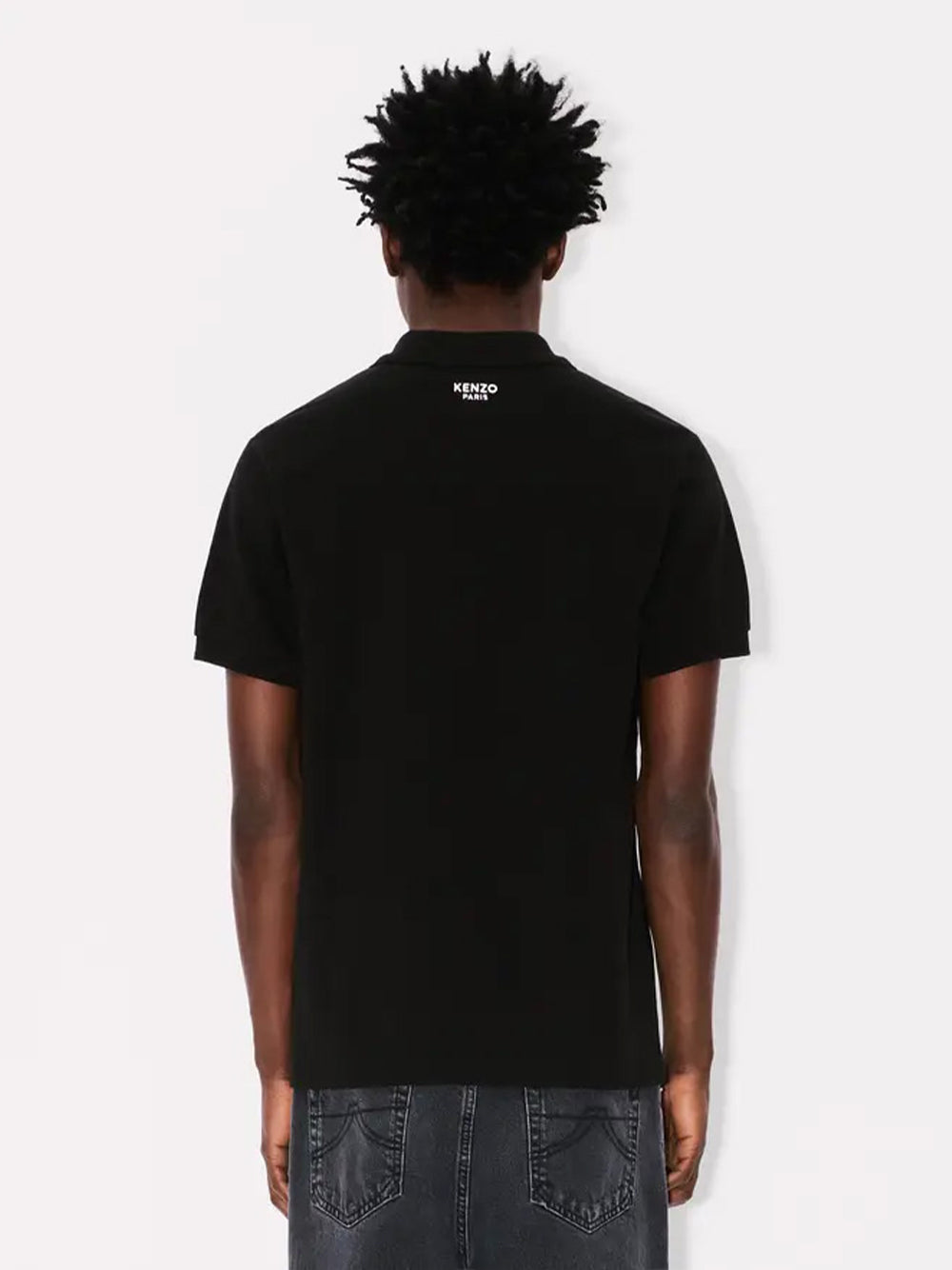 Gots Boke Flower Embroidered Slim Polo  Black