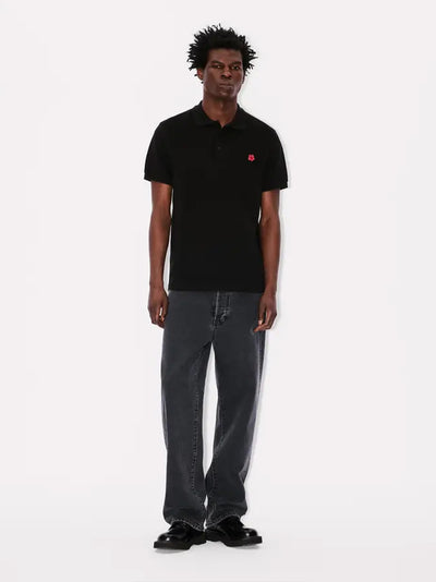 Gots Boke Flower Embroidered Slim Polo  Black