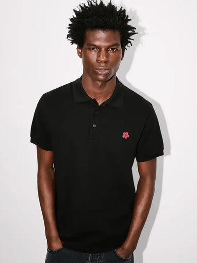 Gots Boke Flower Embroidered Slim Polo  Black