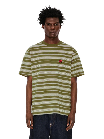 Gots Boke Flower Striped Embroidered Classic T-Shi Khaki