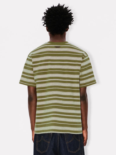 Gots Boke Flower Striped Embroidered Classic T-Shi Khaki