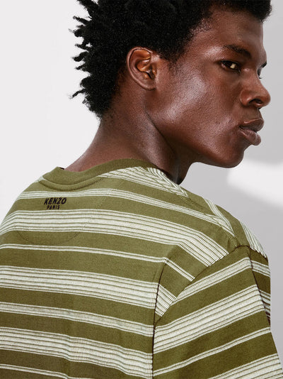 Gots Boke Flower Striped Embroidered Classic T-Shi Khaki