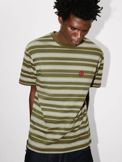 Gots Boke Flower Striped Embroidered Classic T-Shi Khaki