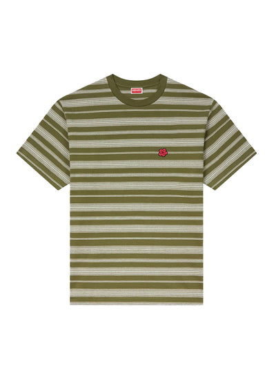 Gots Boke Flower Striped Embroidered Classic T-Shi Khaki
