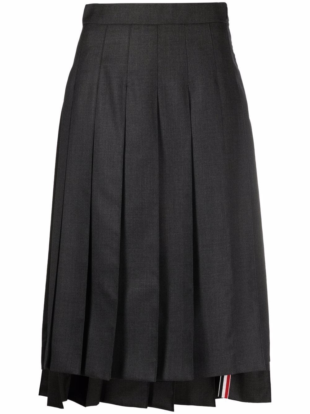 Below Knee Dropped Back Pleated Skirt In Super 120’S Twill Dark Grey