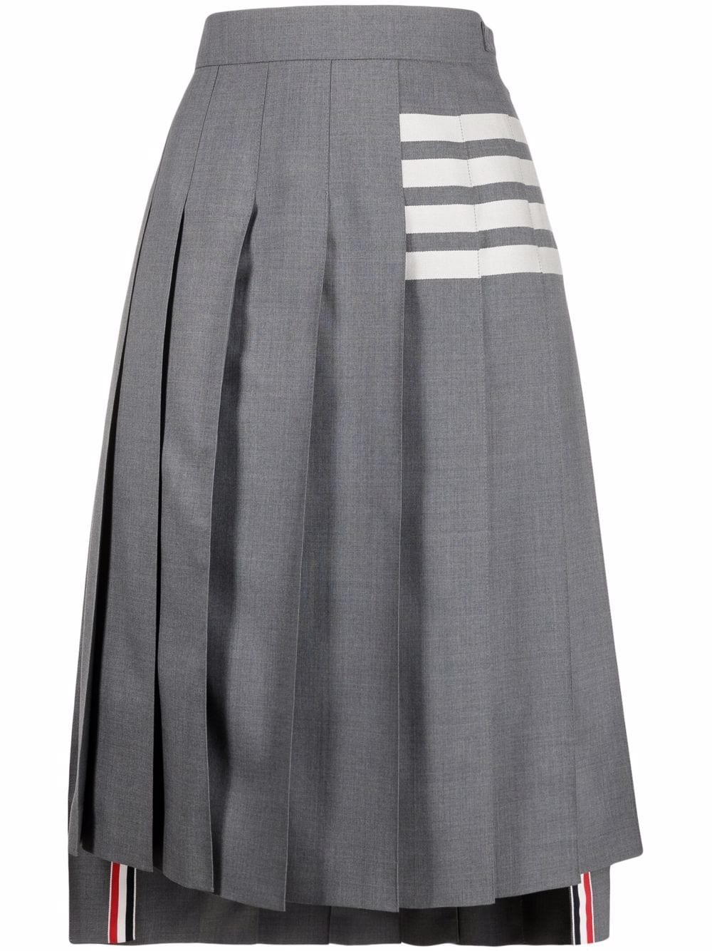 Below Knee Dropped Back Pleated Skirt In Engineered 4 Bar Plain Weave Suiting Med Grey