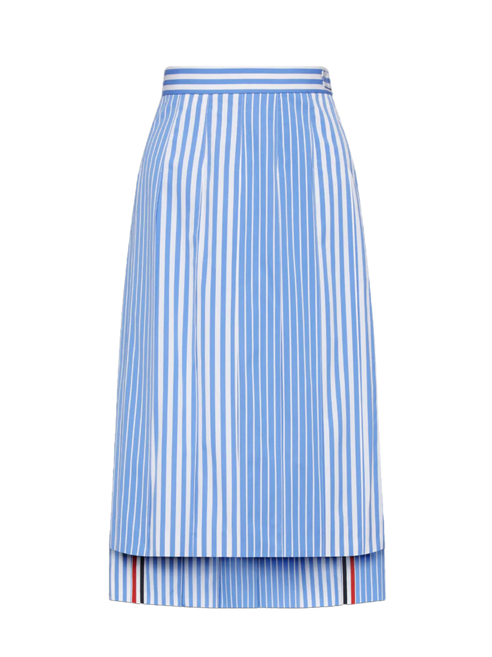 Awning Striped Poplin Funmix Pleated Skirt Medium Blue