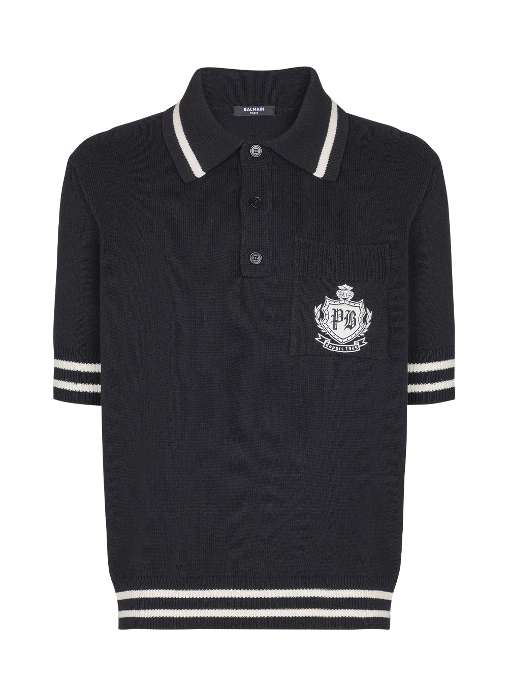 College Emblem Emb Cotton Knit Polo Noir/Naturel