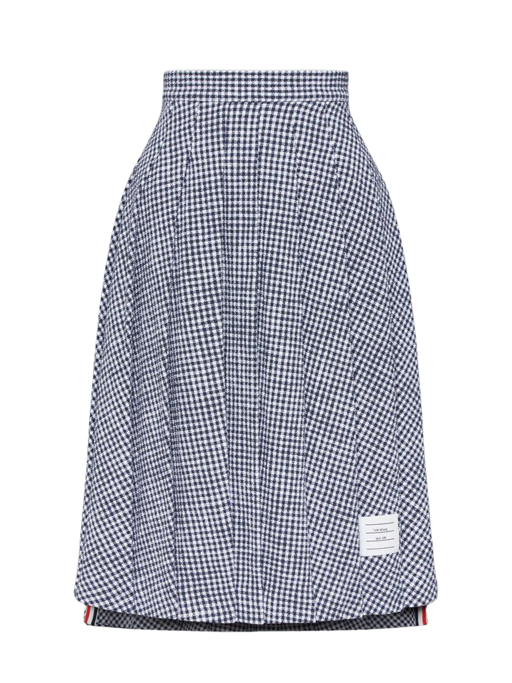 Gingham Cotton Tweed Pleated Skirt Navy