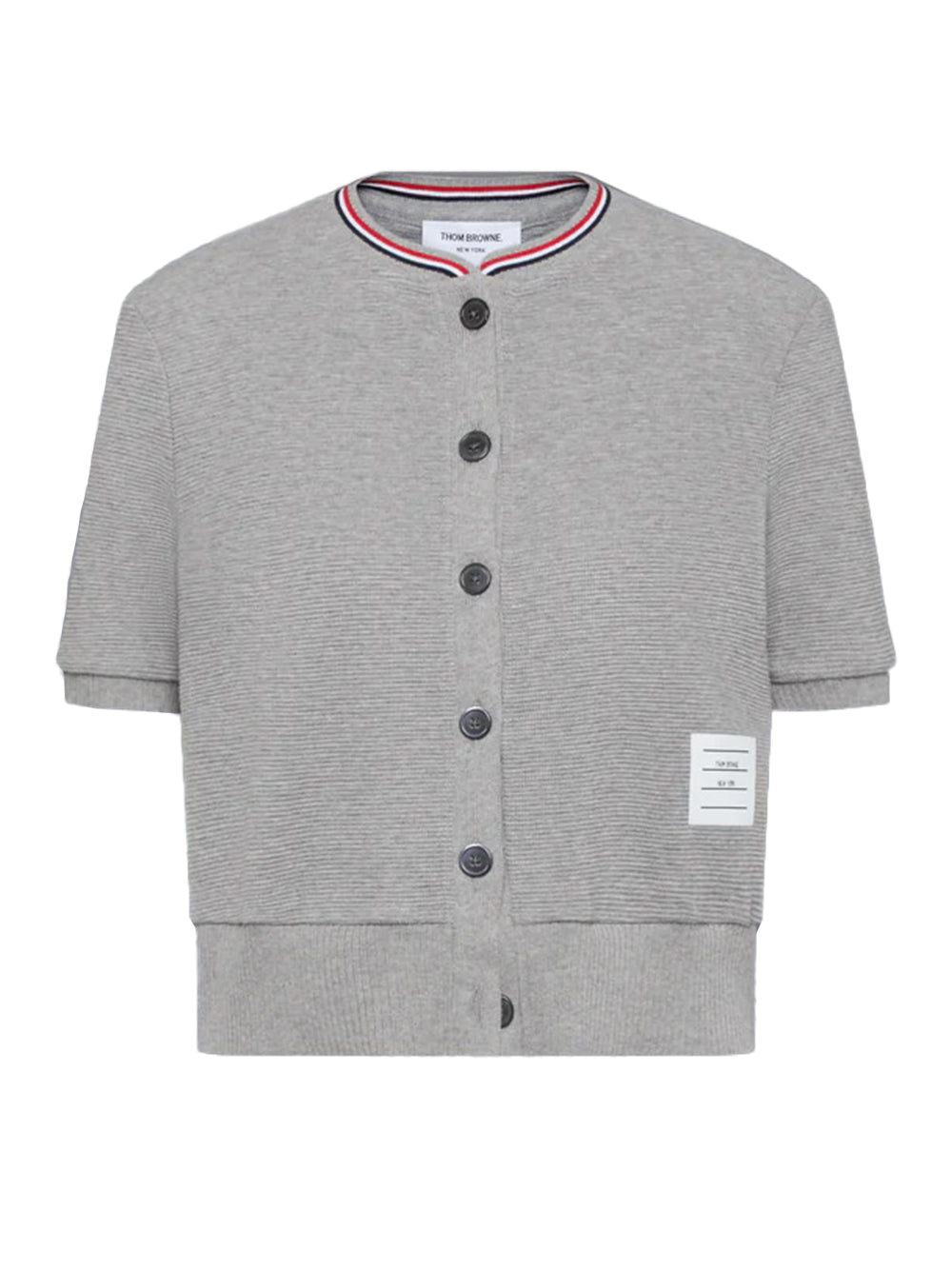 Cotton Waffle Short Sleeve Cardigan Light Grey