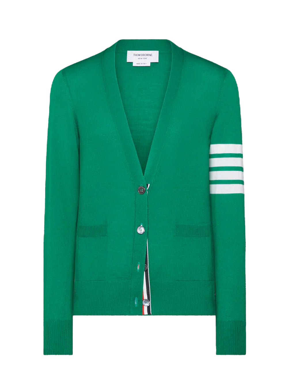 Merino Wool 4-Bar Relaxed Fit V-Neck Cardigan Medium Green