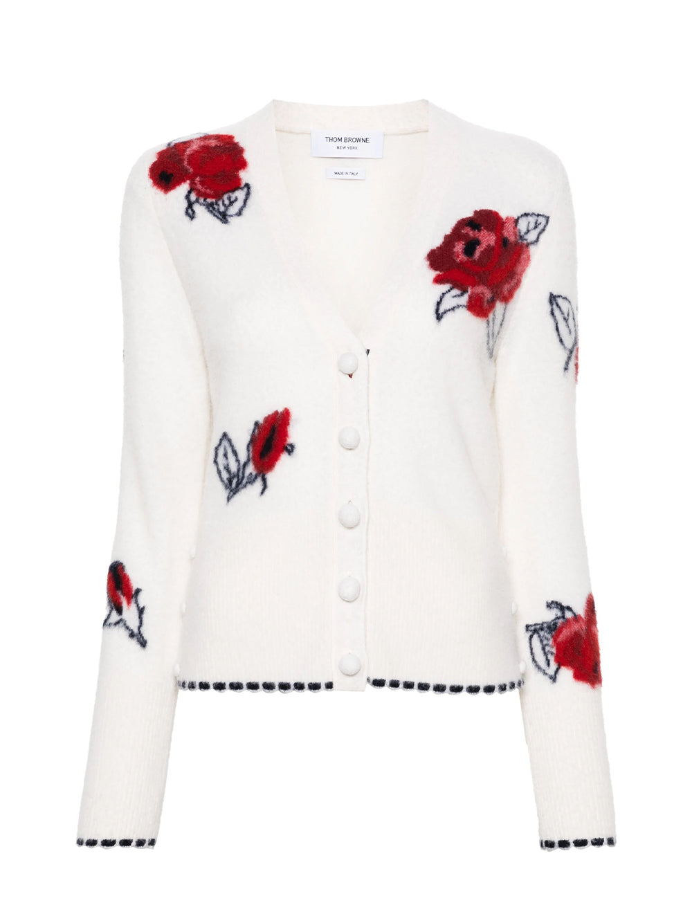 Rose Intarsia-Knit Cardigan White