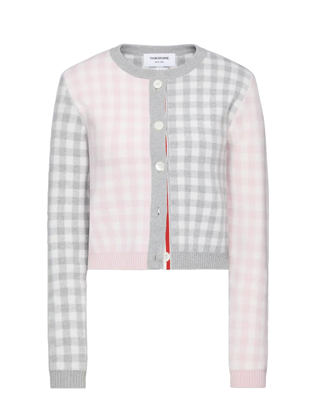 Funmix Gingham Check Jacquard Merino Wool Cardigan (Seasonal Com)