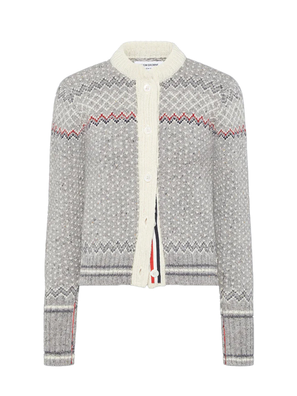 Fairisle Jacquard Donegal Cropped Cardigan Light Grey