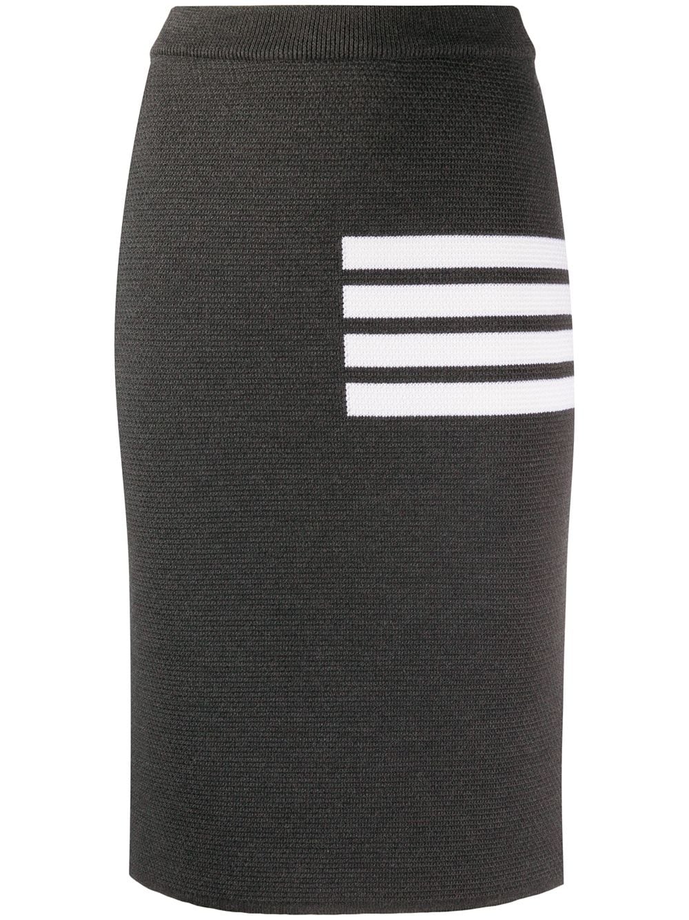 Links Stitch Below Knee Pencil Skirt W/ 4 Bar In Fine Merino Wool Dark Grey