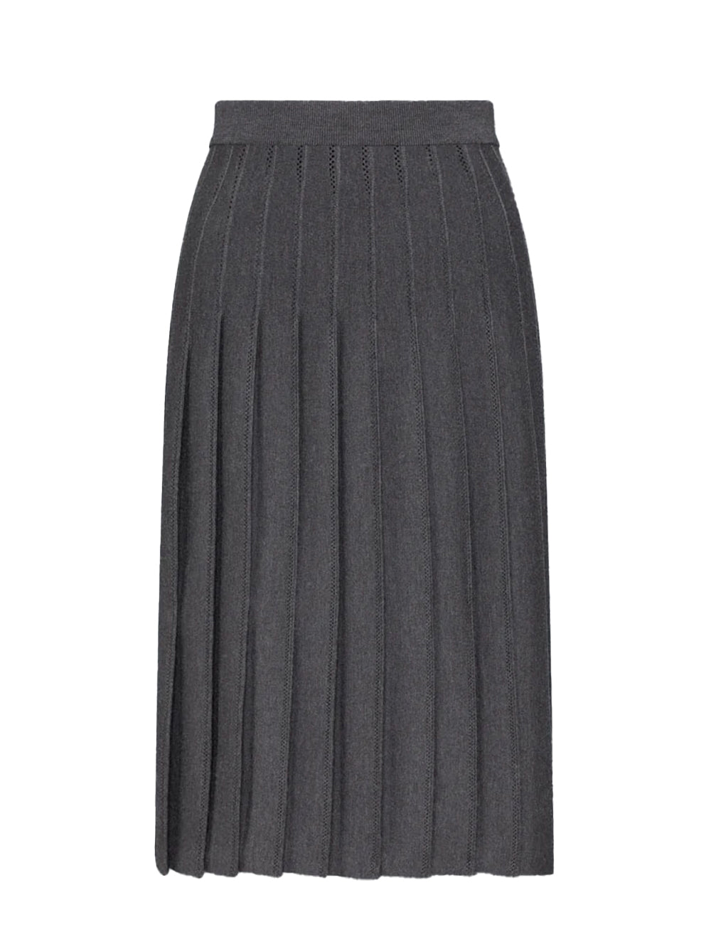 Wool Silk Pointelle Pleated Skirt Medium Grey