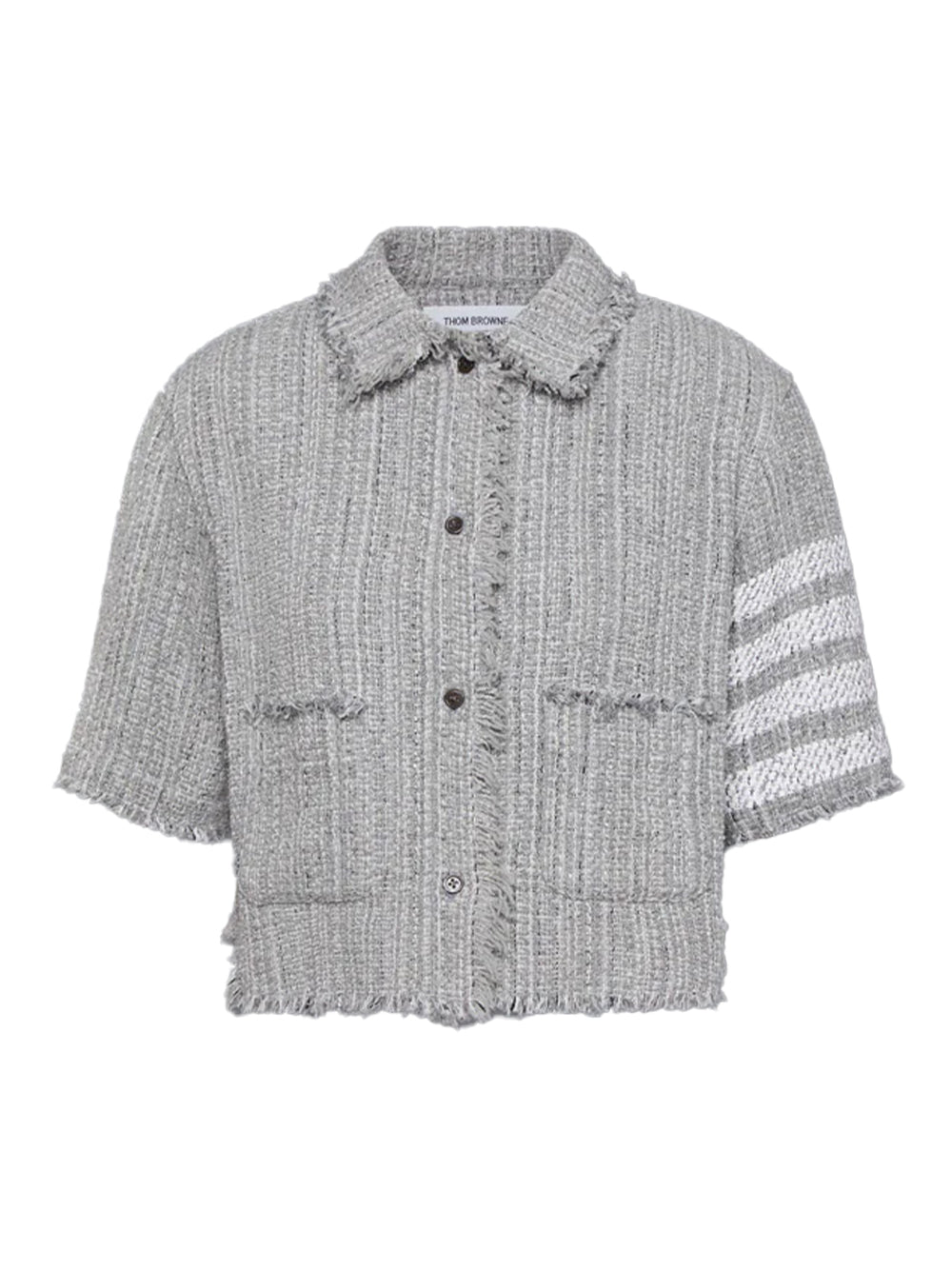 Solid Tweed 4-Bar Cropped Shirt Jacket Medium Grey
