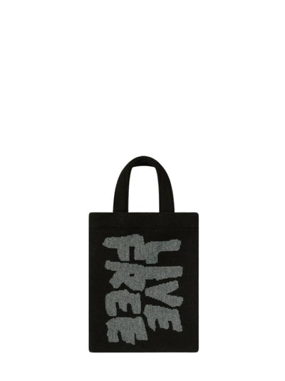 Jacquard Knit Bag "Live Free" Black
