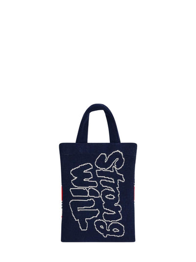 Jacquard Knit Bag "Strong Will" Navy