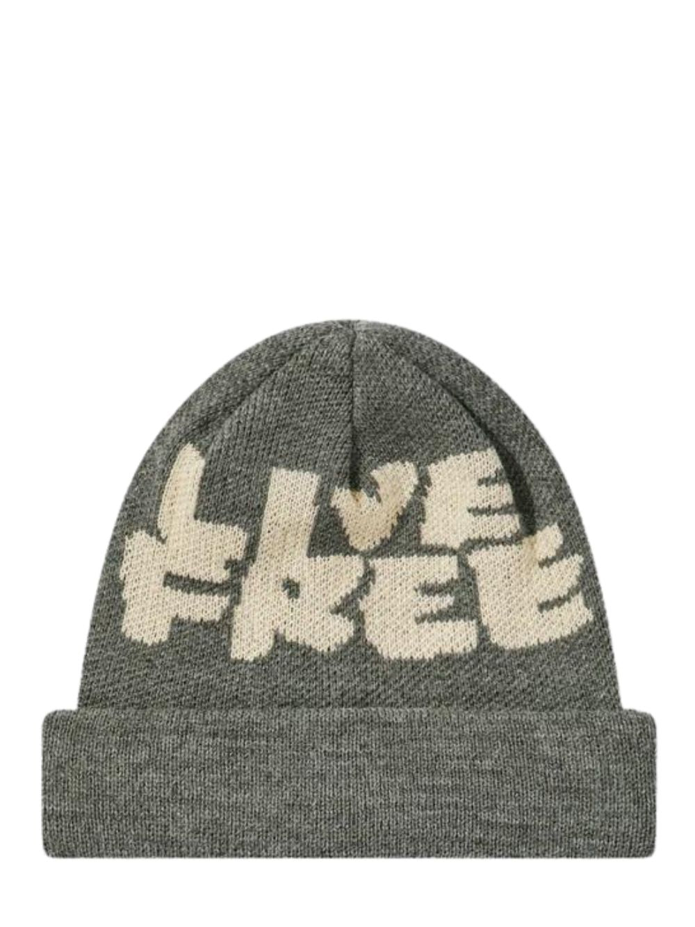 Jacquard Knit Beanie "Live Free" Grey