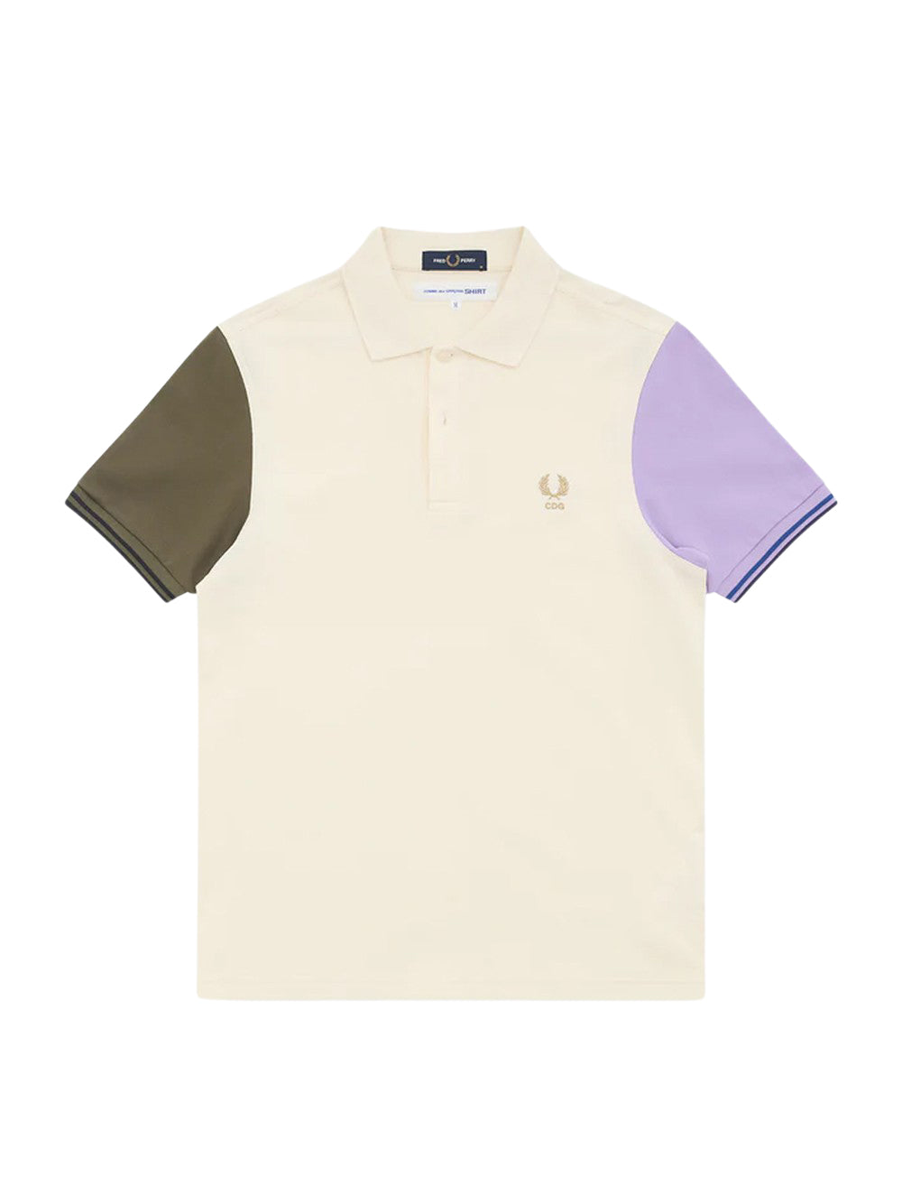 Men's Fred Perry Short Sleeve Polo Shirt Ecru/Green/Purple