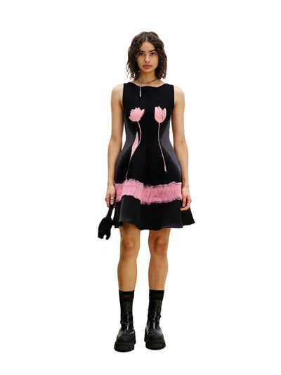 Senna Needle Punch Mini Dress Pink & Black