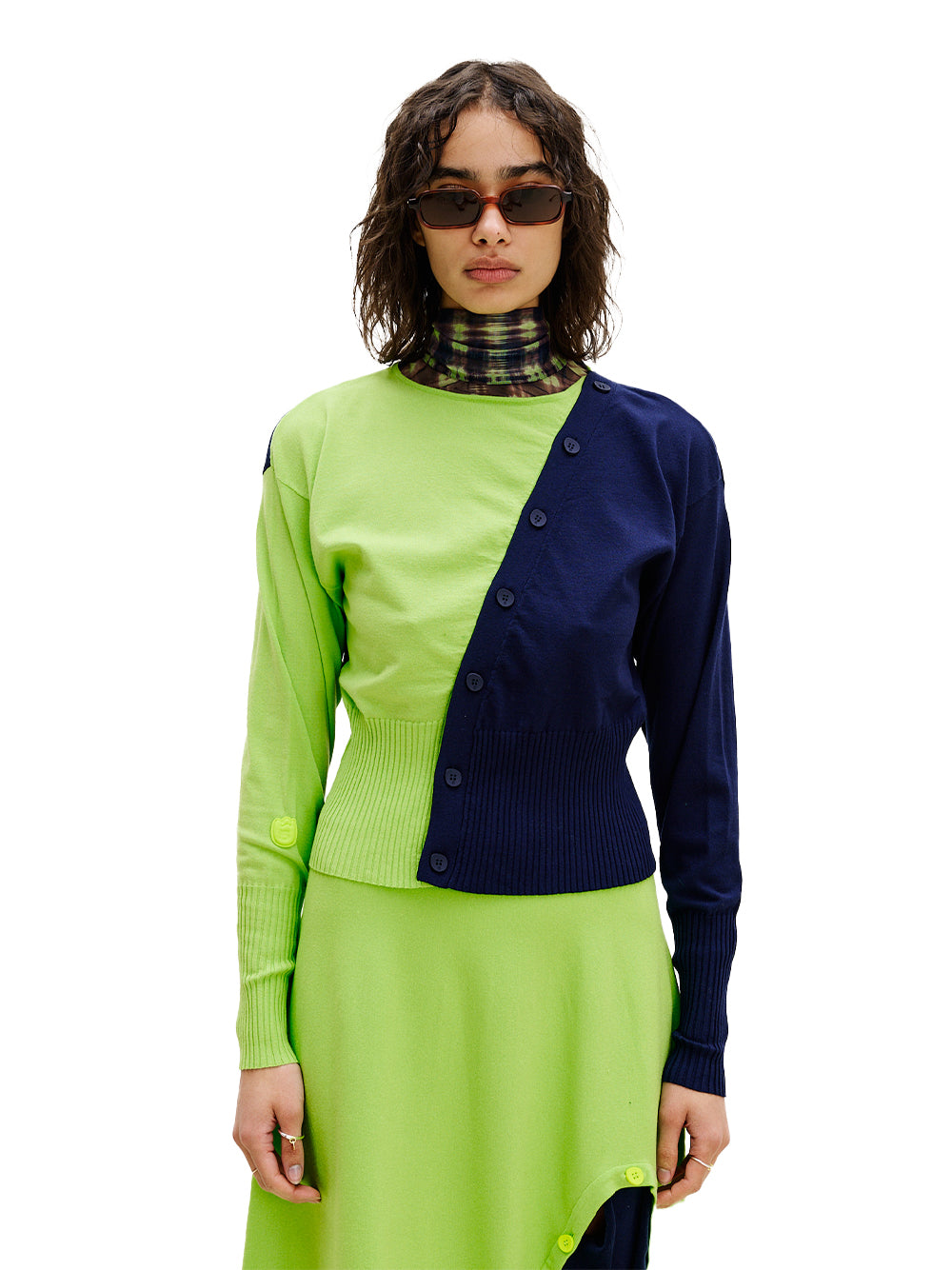 Ayana Colorblock Cardigan Neon Lime