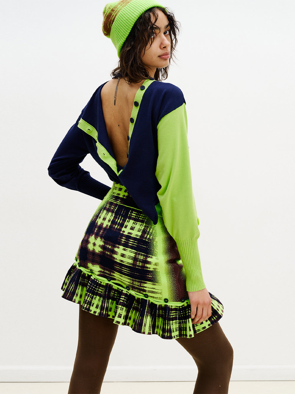 Garlen Wavy Mini Skirt Neon Lime