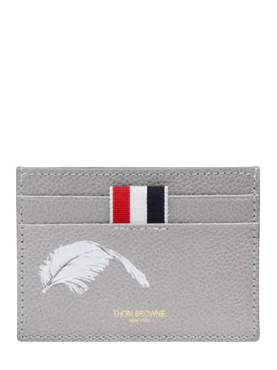 Feather Print Pebble Grain Single Card Holder (Light Grey)