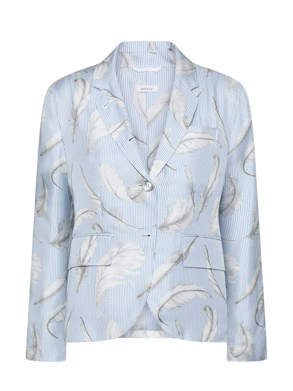 Feather Printed Silk Twill High Armhole Sportcoat (Light Blue)