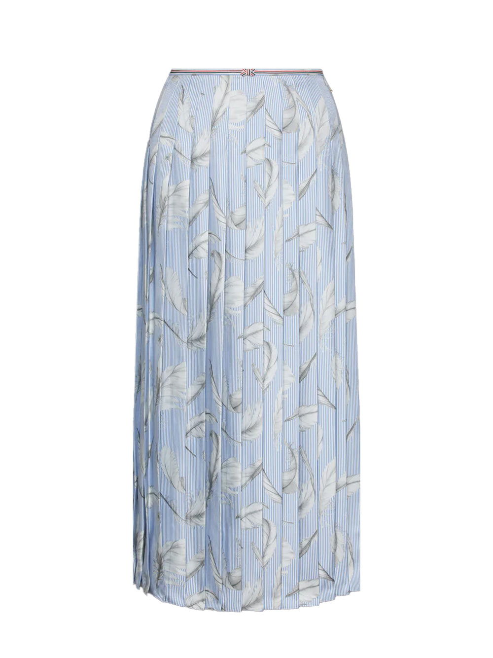 Feather Printed Silk Twill Pleat Skirt (Light Blue)