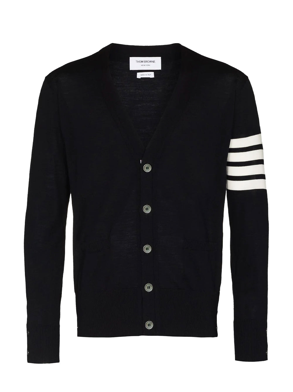Fine Merino Wool 4-Bar Classic Cardigan (Navy)