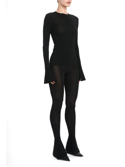 Fitted Knitted Top With Flared Cuffs (Black)