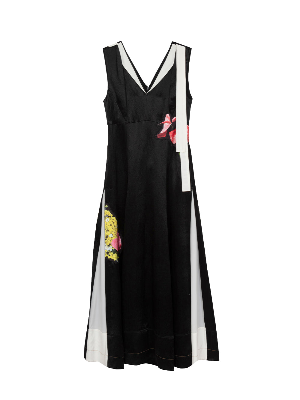 Floral Bouquet Appliqué Sleeveless Gown With Combo (Black Multi)