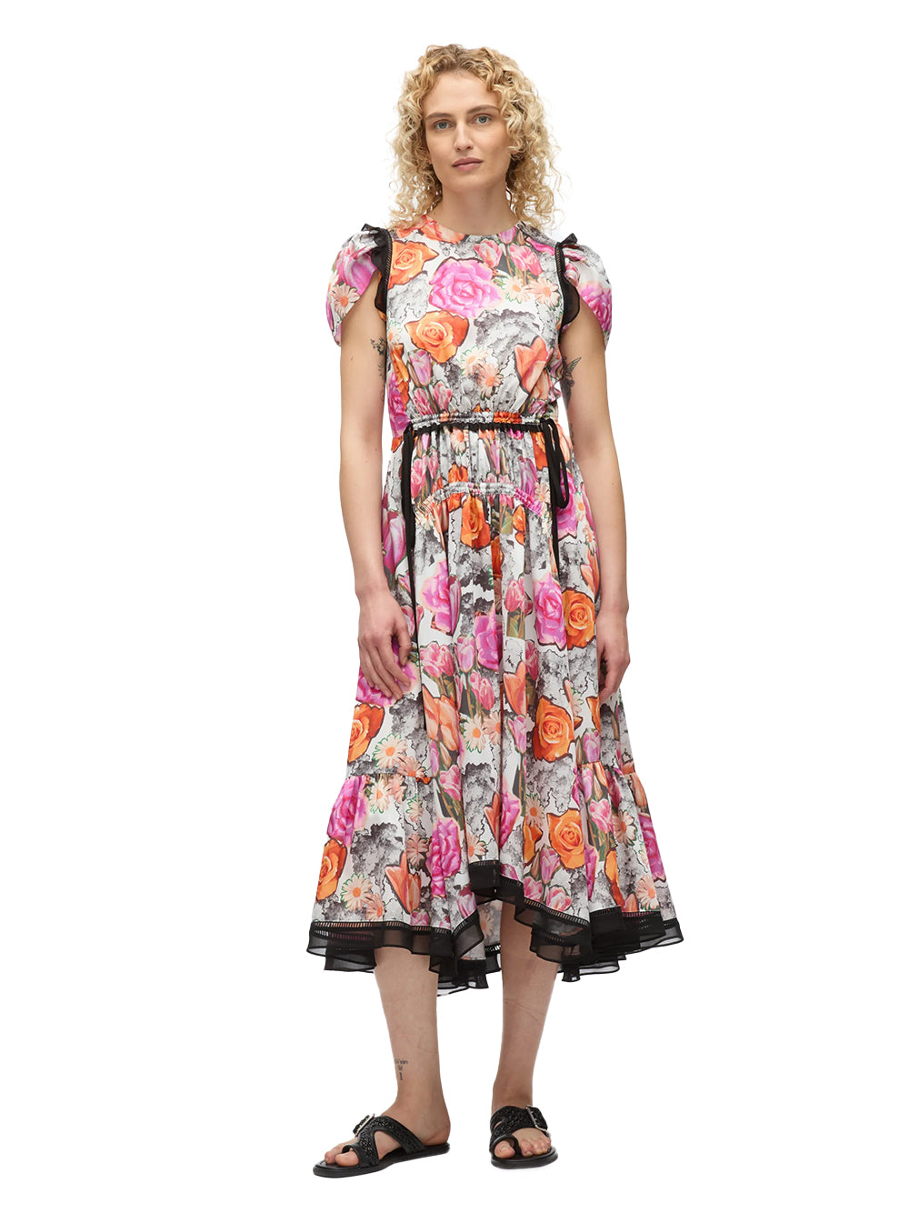 Floral Collage Soft Tulip Sleeve Dress (Rose Multi)