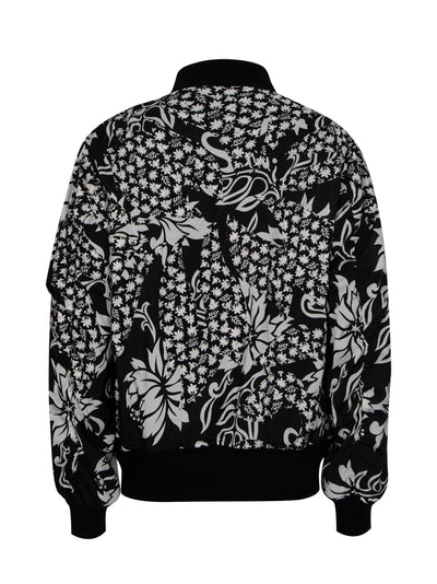 Floral Embroidered Patch Blouson Black