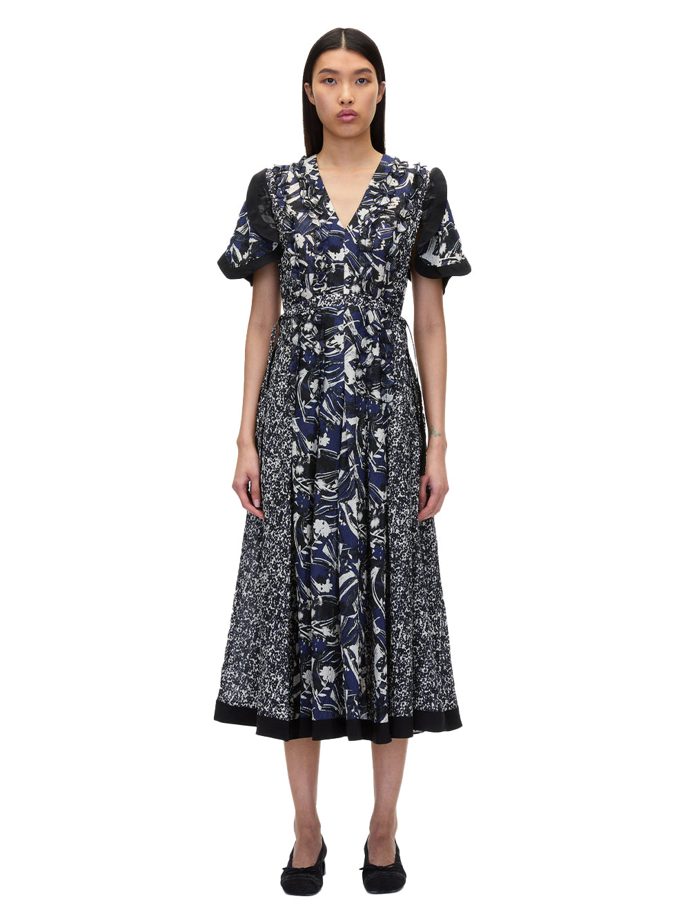 Floral Impressions Midi Dress With Petal Sleeves (Midnight Multi)