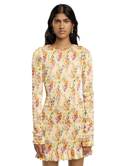 Floral Short Satin Dress (Camomille/Orange/Pink)