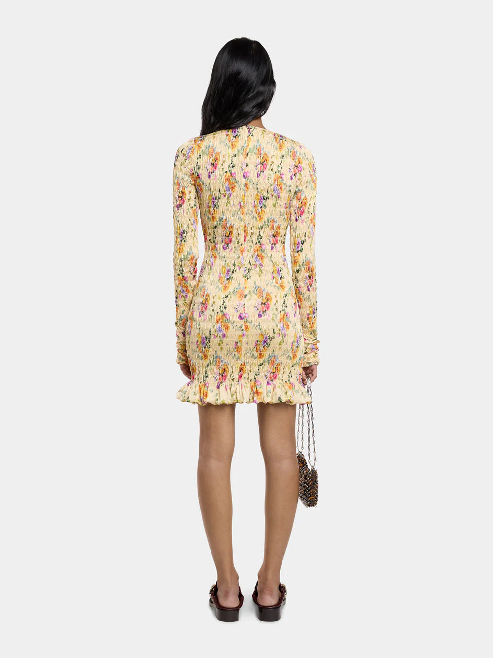 Floral Short Satin Dress (Camomille/Orange/Pink)