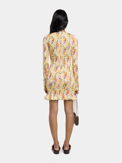 Floral Short Satin Dress (Camomille/Orange/Pink)