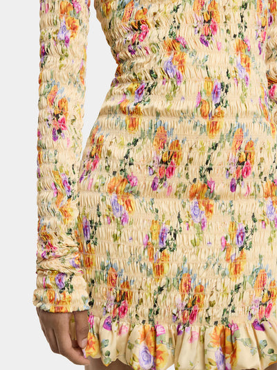 Floral Short Satin Dress (Camomille/Orange/Pink)