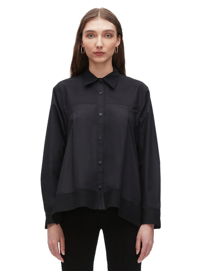 Flounce Hem Poplin Shirt (Black)