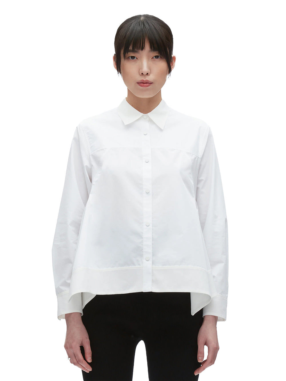Flounce Hem Poplin Shirt (White)