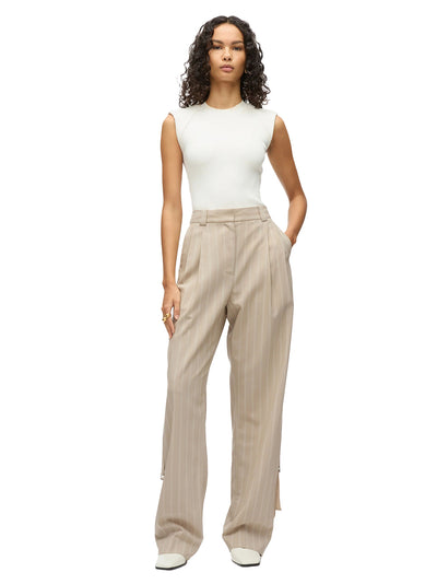 Fluid Pinstripe Single Pleat Pants (Fawn)